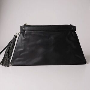 Black Leather Wristlet Clutch Makeup Bag, Pebbled Leather